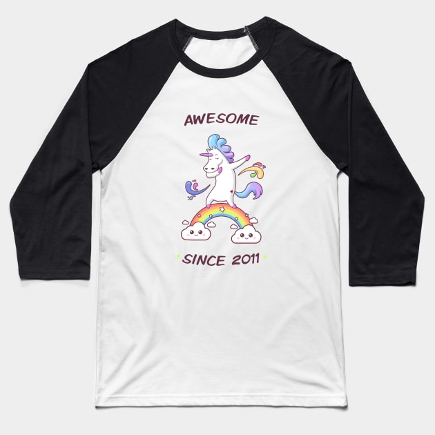 Awesome Since 2011 - Dabbing Unicorn - 7th Birtday Baseball T-Shirt by zoljo